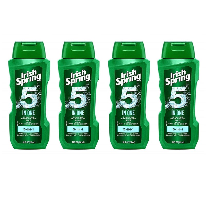 Irish Spring Irish-Spring 5-in-1 Shampoo, Conditioner, Body Wash, Face Wash and Deodorizer, 18 oz (Pack of 4) - Image 1